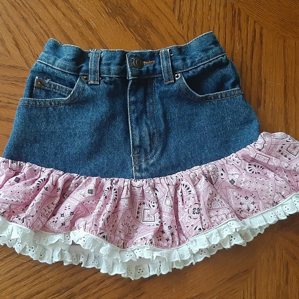 Kiddie Korral Girl's Western Style 100% Cotton Denim Skirt Pink Size 6